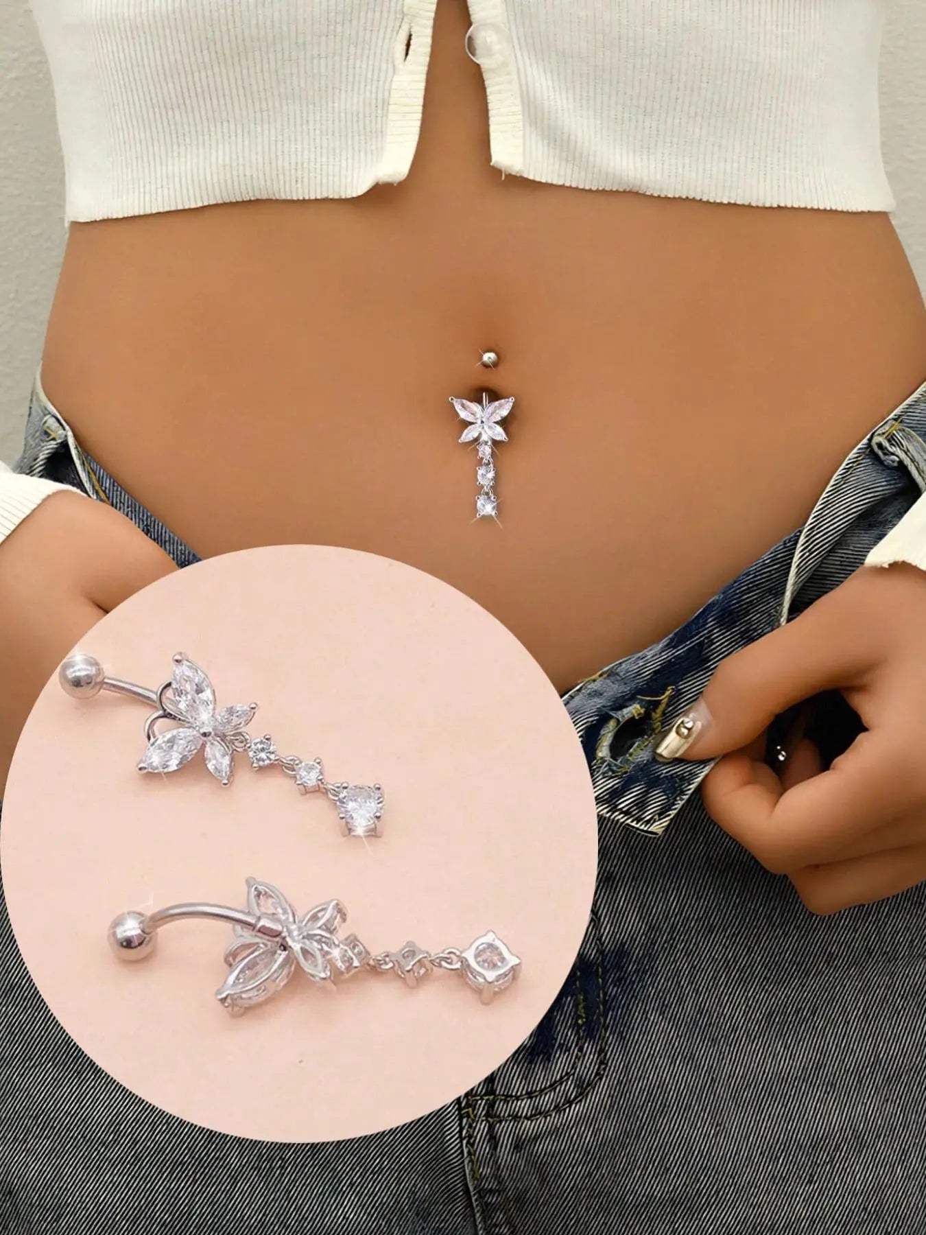 Stunning Stainless Steel Belly Button Rings Set - 18K Gold Plated Navel Piercing Jewelry with Dazzling Butterfly, Water Drop, and Heart Shaped Zirconia Stones for Women