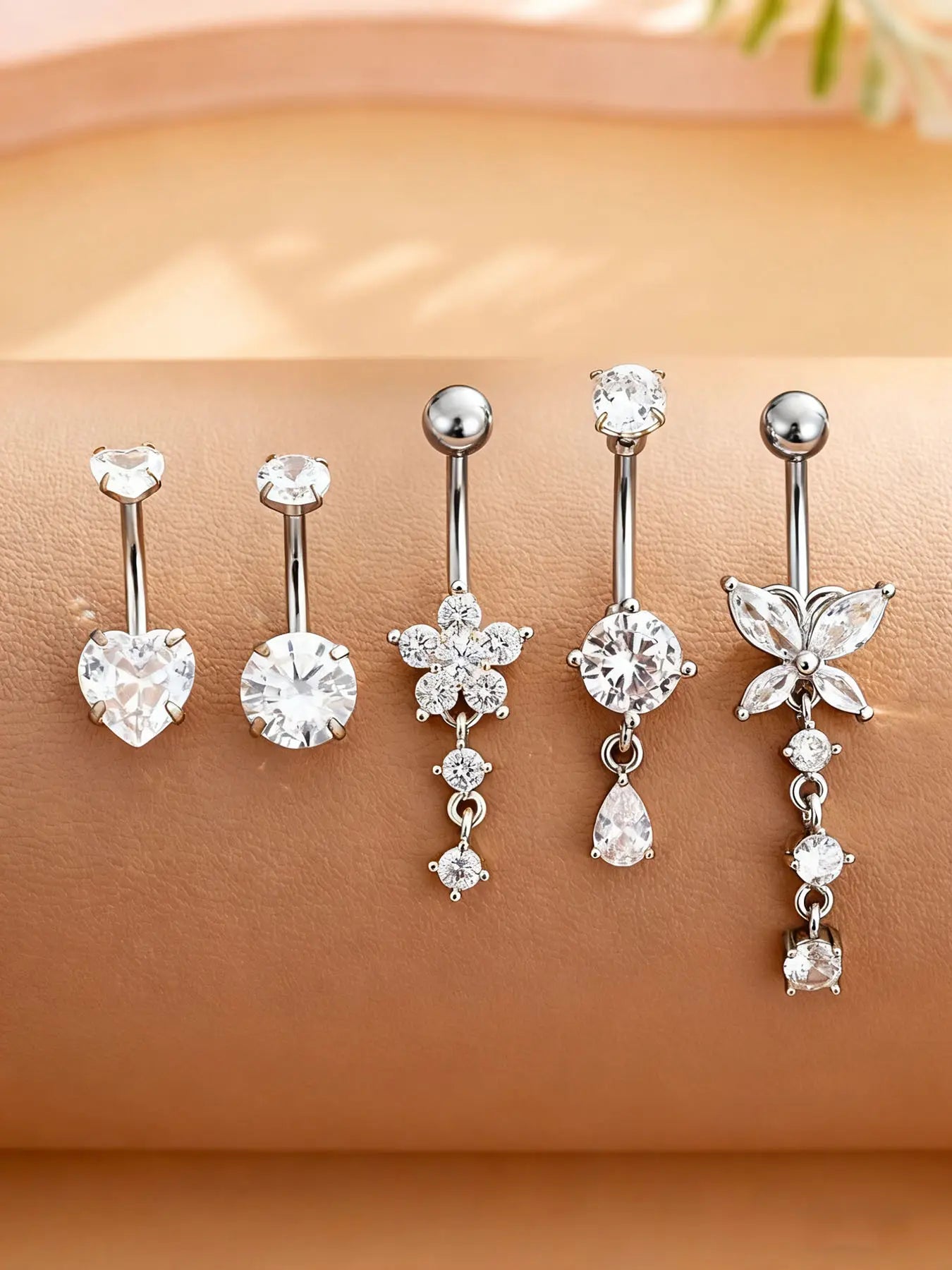 Stunning Stainless Steel Belly Button Rings Set - 18K Gold Plated Navel Piercing Jewelry with Dazzling Butterfly, Water Drop, and Heart Shaped Zirconia Stones for Women