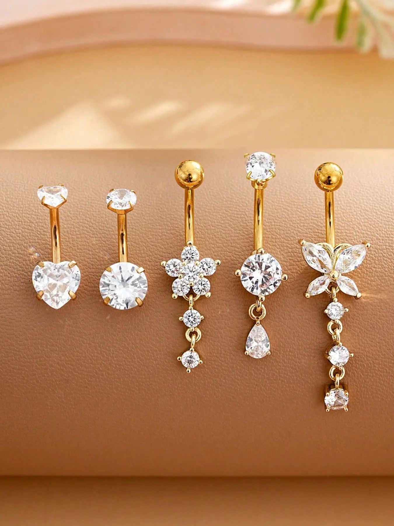 Stunning Stainless Steel Belly Button Rings Set - 18K Gold Plated Navel Piercing Jewelry with Dazzling Butterfly, Water Drop, and Heart Shaped Zirconia Stones for Women